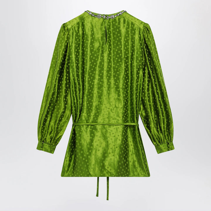 Valentino - Avocado Polka-Dot Silk-Blend Jacquard Mini Dress Brand Apparel &amp; Accessories