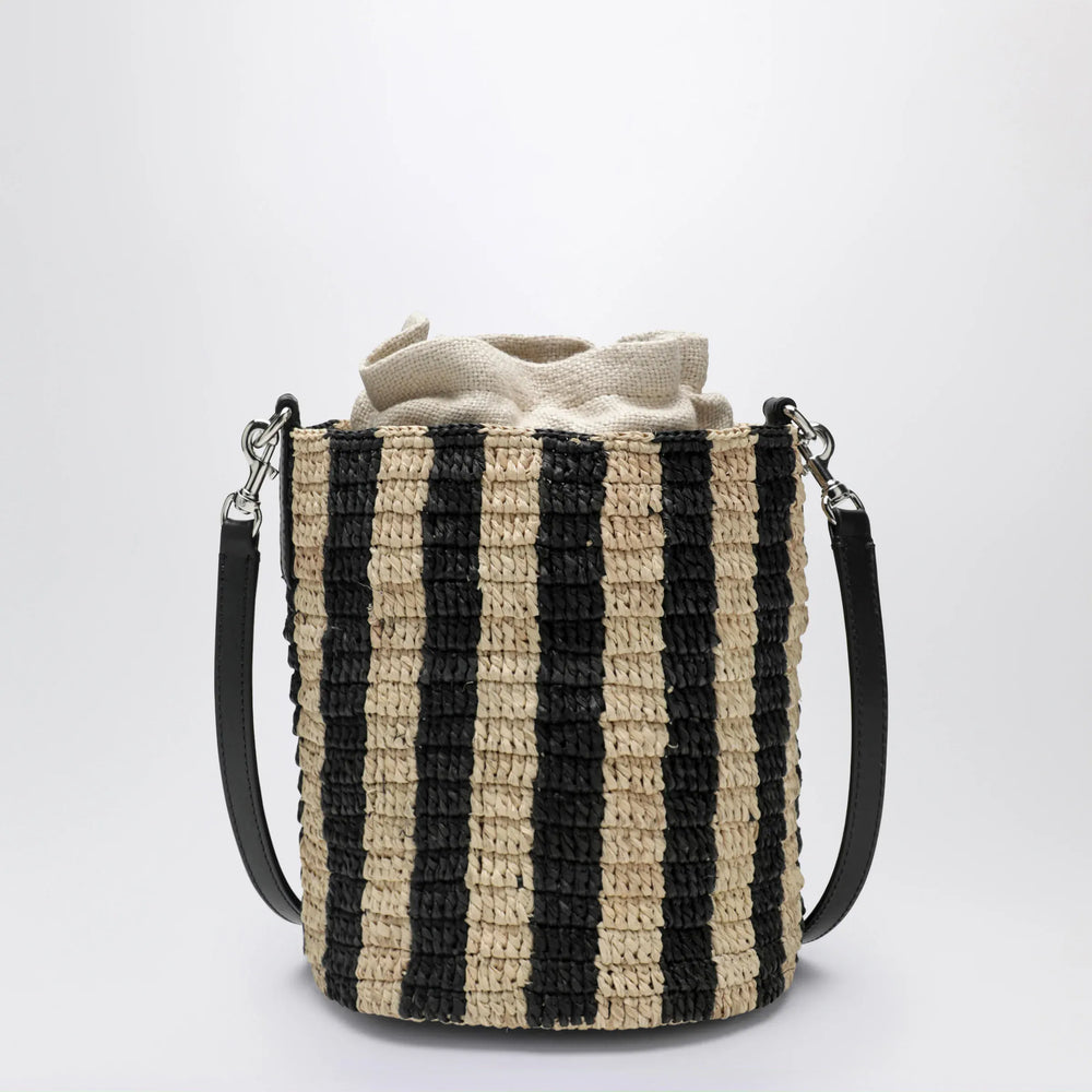 Valentino Garavani - Small bucket bag in raffia with beige and black stripes Brand Apparel & Accessories TU
