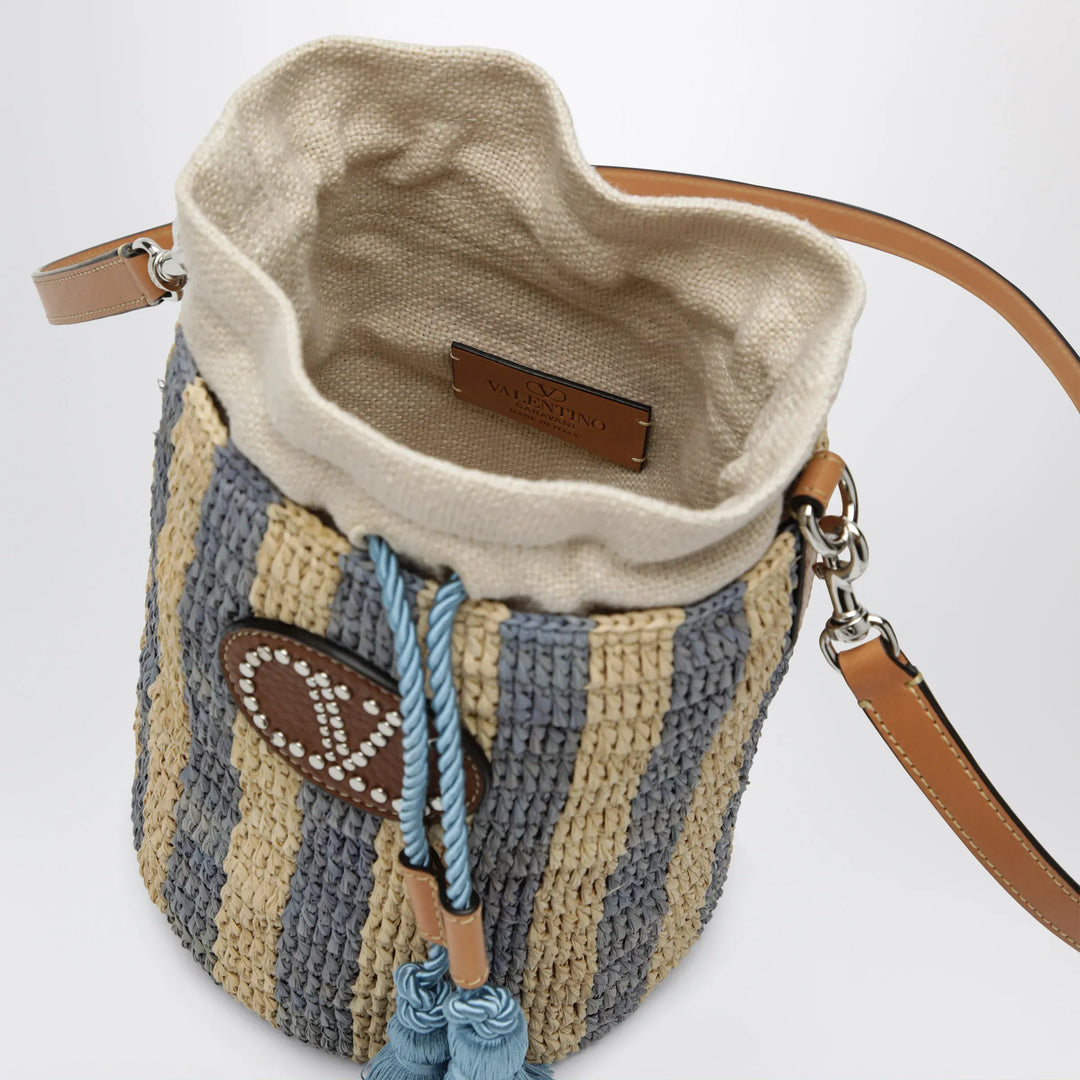 Valentino Garavani - Small bucket bag in raffia with beige and light blue stripes Brand Apparel &amp; Accessories TU