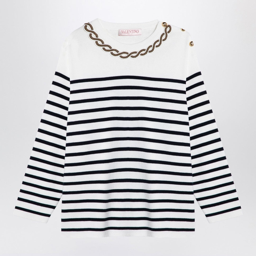Apparel & Accessories S Valentino - Ivory/navy striped jersey with embroidery Brand