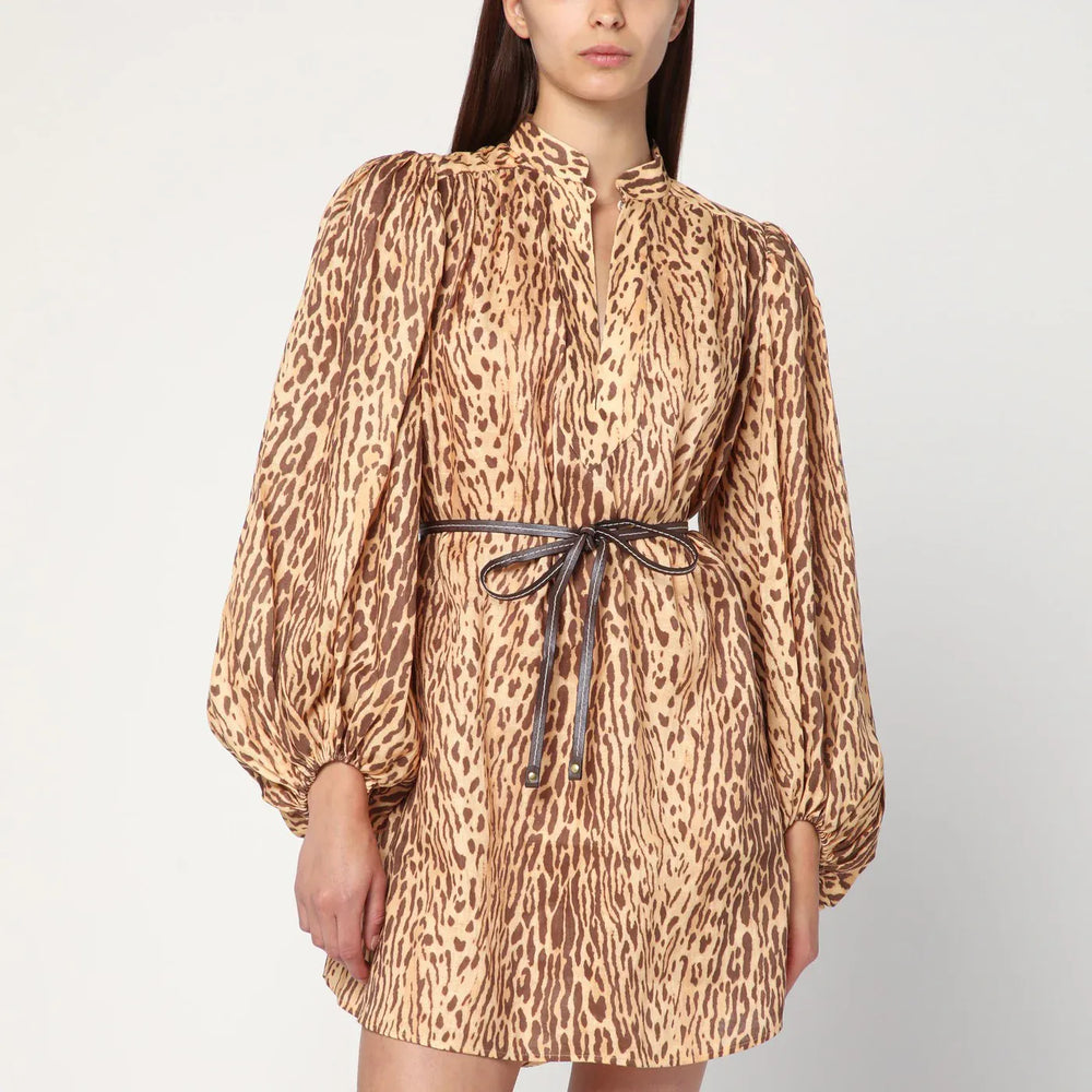 ZIMMERMANN - Leopard print short dress in linen Brand Apparel & Accessories 1