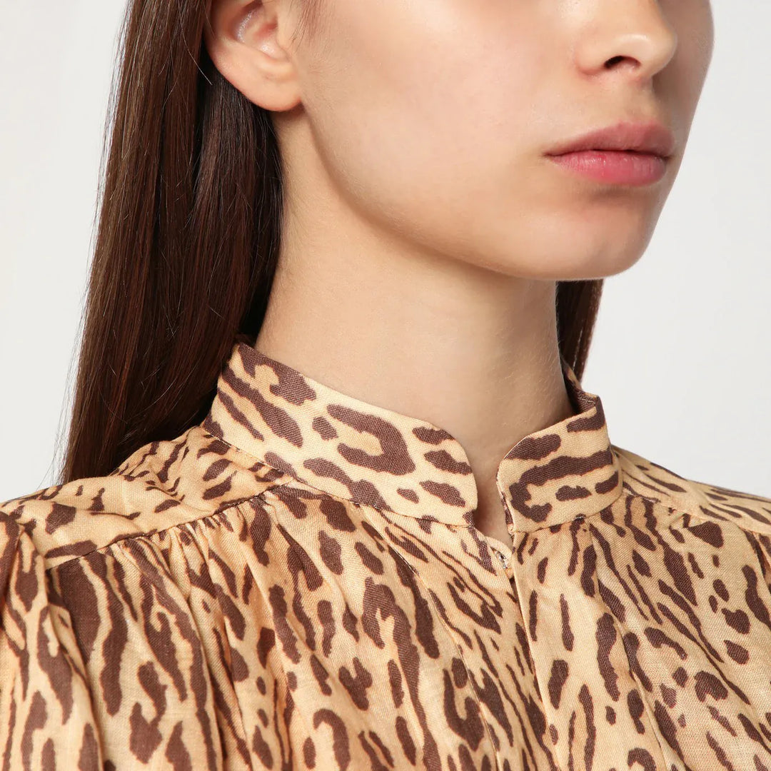 ZIMMERMANN - Leopard print short dress in linen Brand Apparel &amp; Accessories