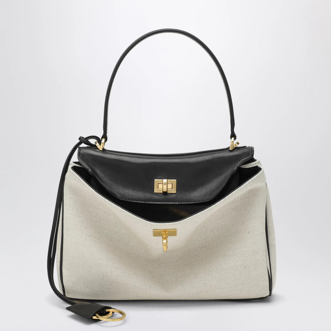 Balenciaga - Small Rodeo handbag in linen and lambskin, natural/black Brand U