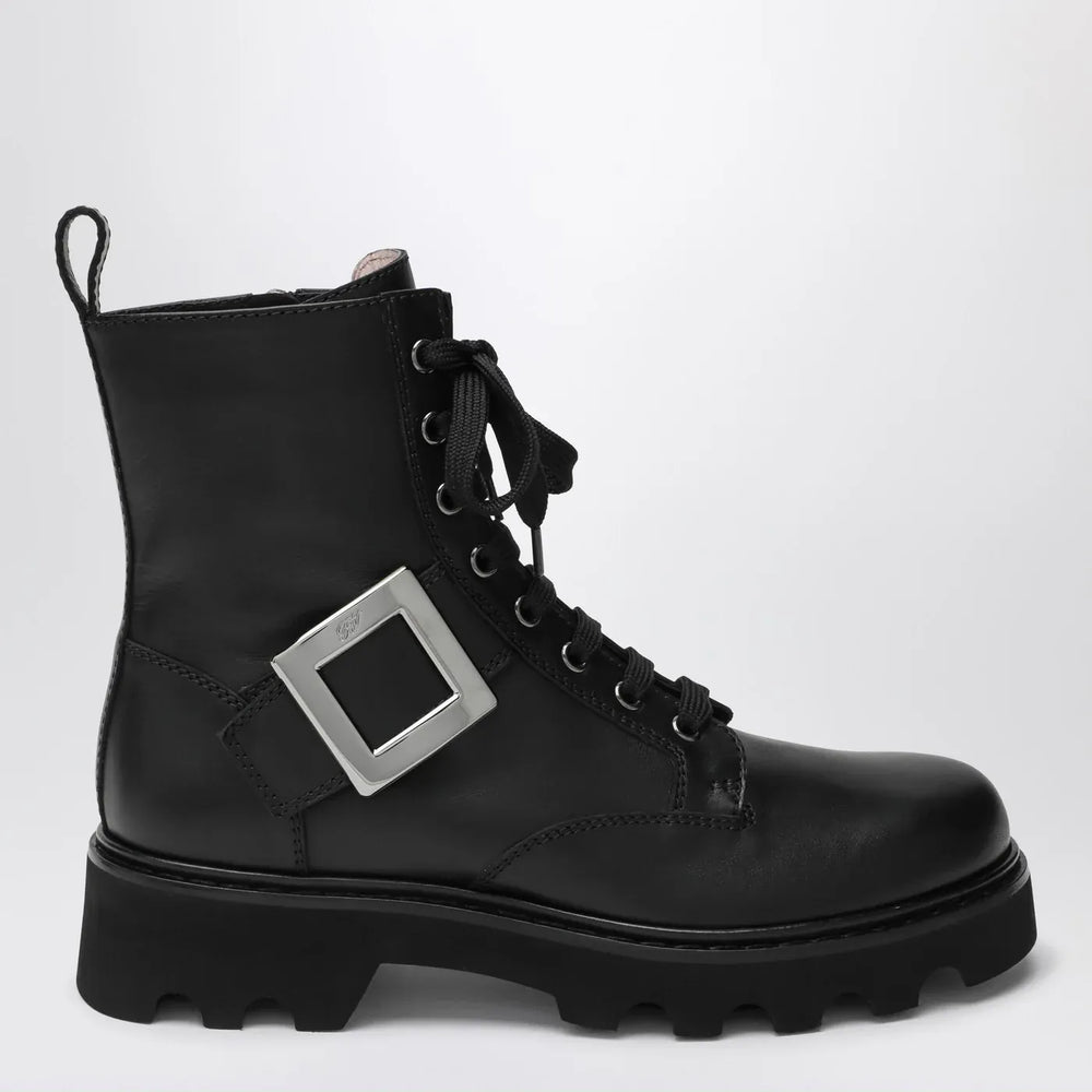 ROGER VIVIER - Viv' Rangers Truck black leather ankle boots Brand Boots 41 IT