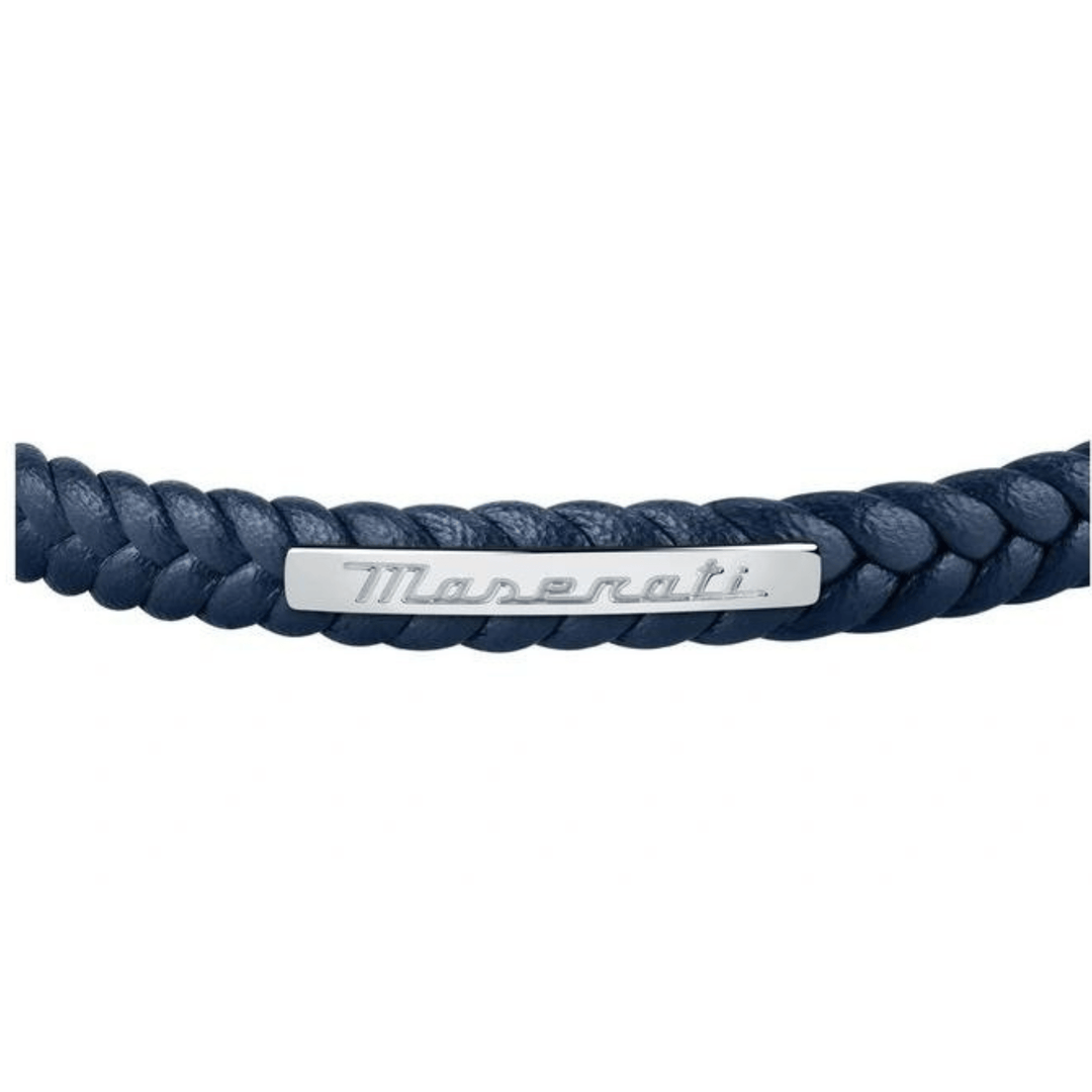 Maserati Bracelets Maserati Jewels Blue Flat Leather Bracelet Silver Logo Brand