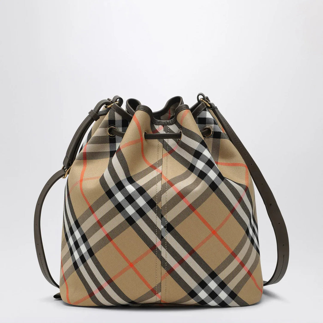 Burberry - Medium beige bucket bag with Check pattern Brand Bucket Bag TU
