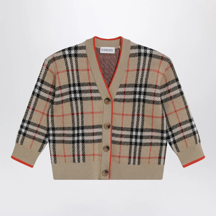 Burberry - Beige wool cardigan with Check motif Brand Cardigan 2A