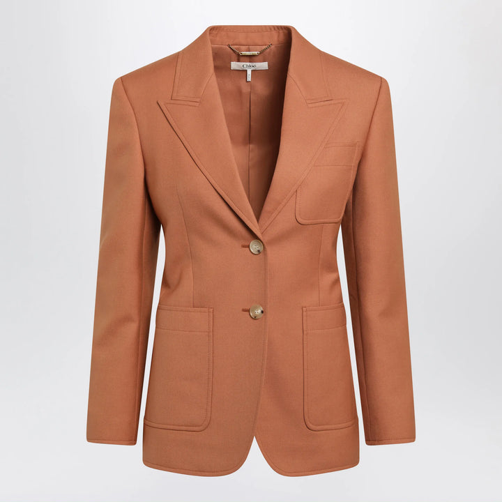 Chloé - Single-breasted jacket in burnt orange wool gabardine Brand 36  FR