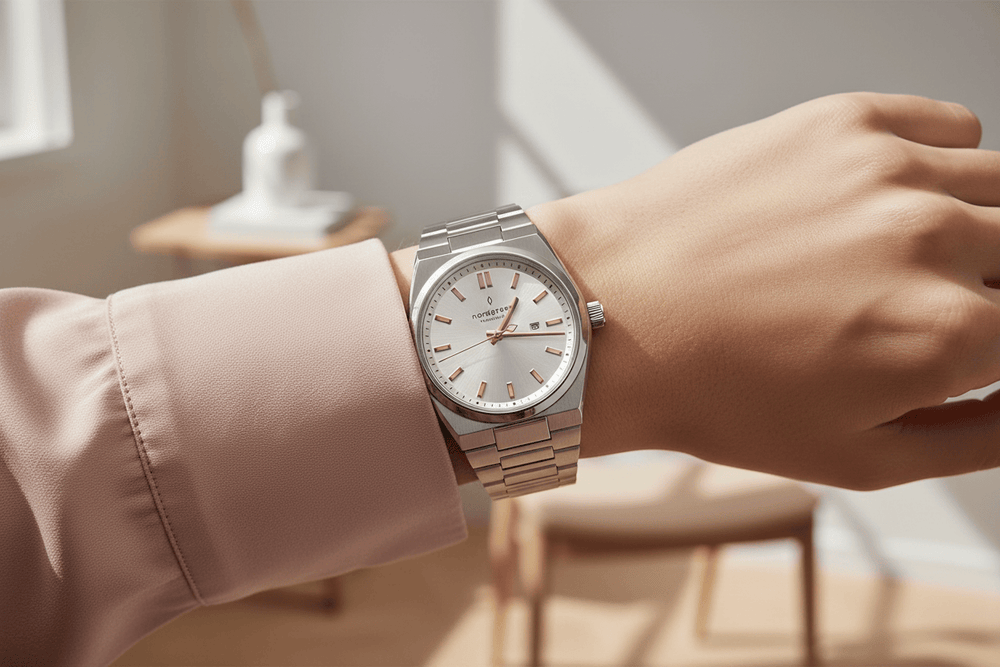 Nordgreen Succession 35mm Silver Dial & Rose Gold Brand Chronograph Watches