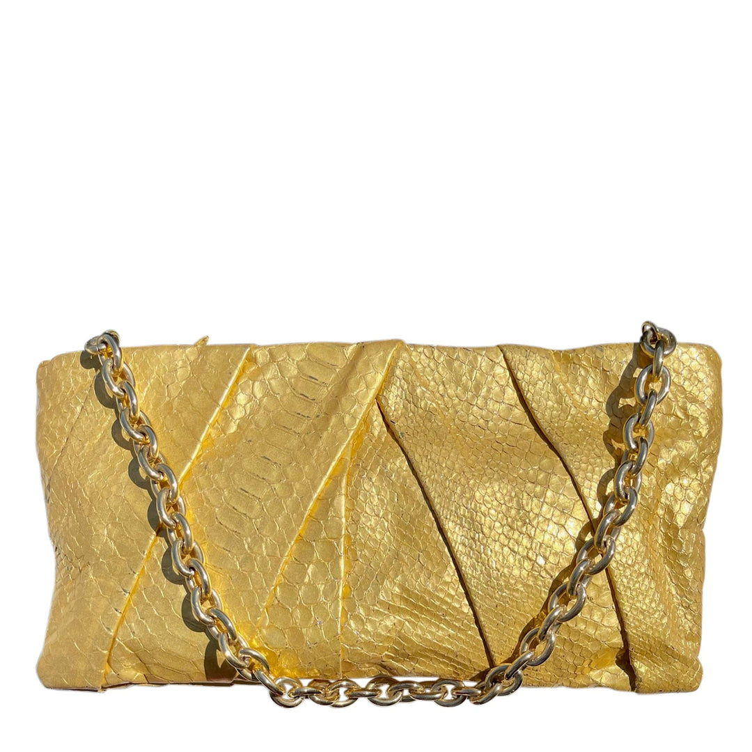 Italian Luxury Group Clutch Satin Gold Genuine Python Clutch Brand