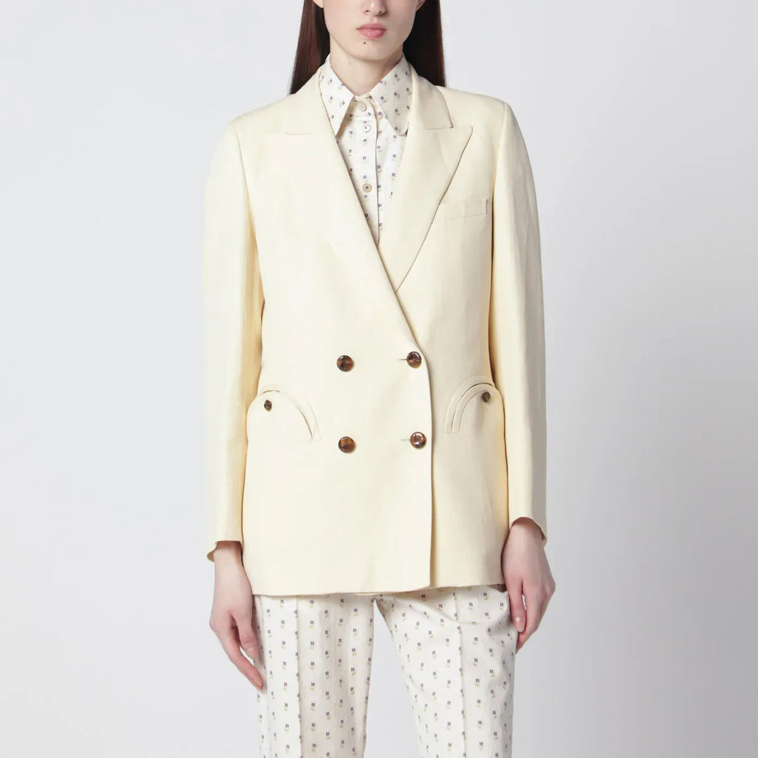 Blazé Milano - Butter-coloured double-breasted jacket in linen and silk Brand Coats &amp; Jackets 0