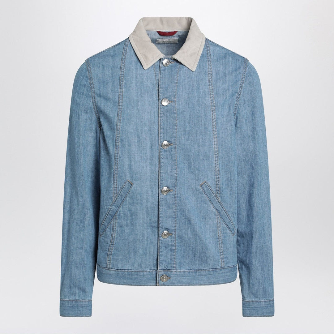 Coats & Jackets Brunello Cucinelli - Blue denim jacket with suede collar Brand