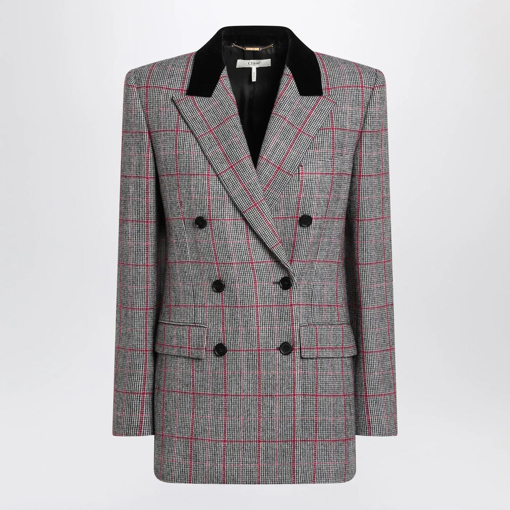 Chloé - Black/white checkered wool double-breasted blazer Brand Coats & Jackets 38  FR