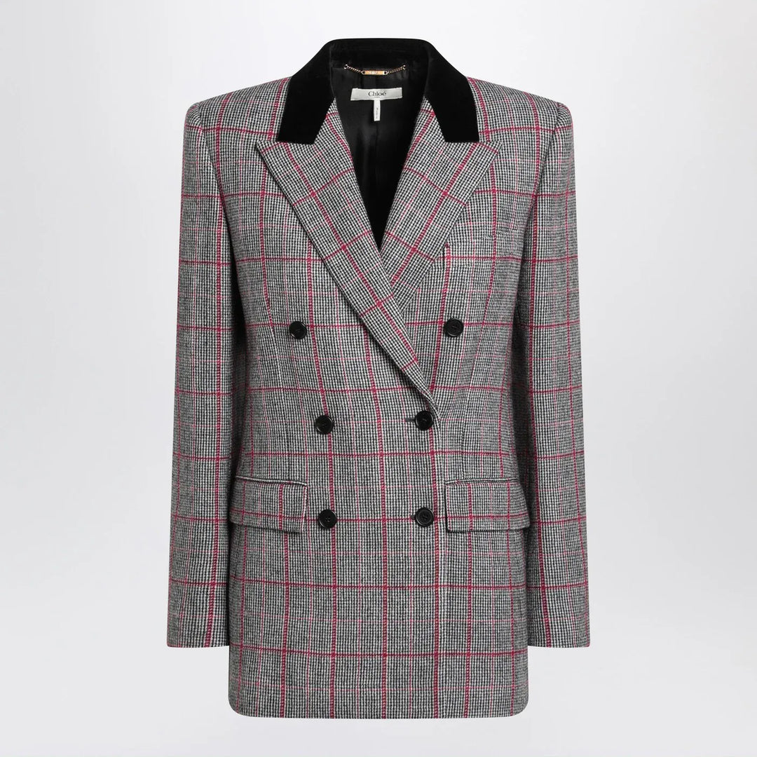 Chloé - Black/white checkered wool double-breasted blazer Brand Coats &amp; Jackets 38  FR