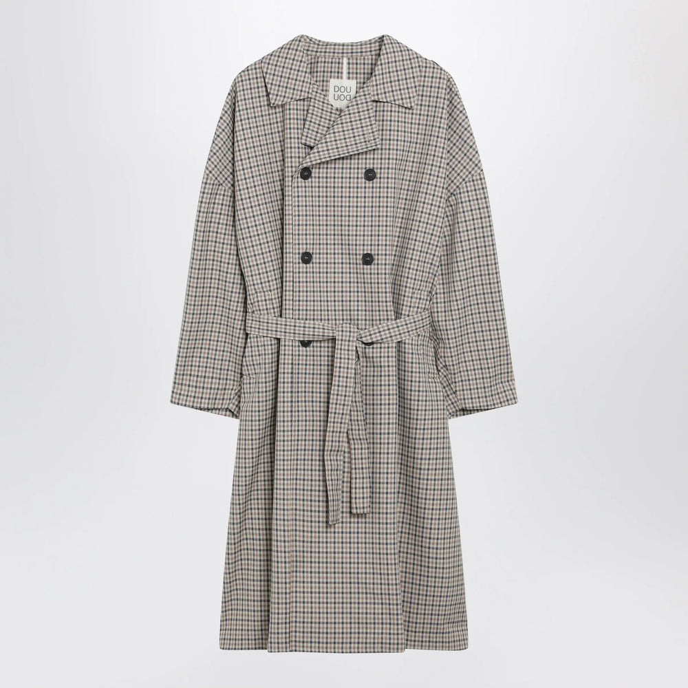 Douuod - Double-breasted check trench coat Brand Coats & Jackets 14