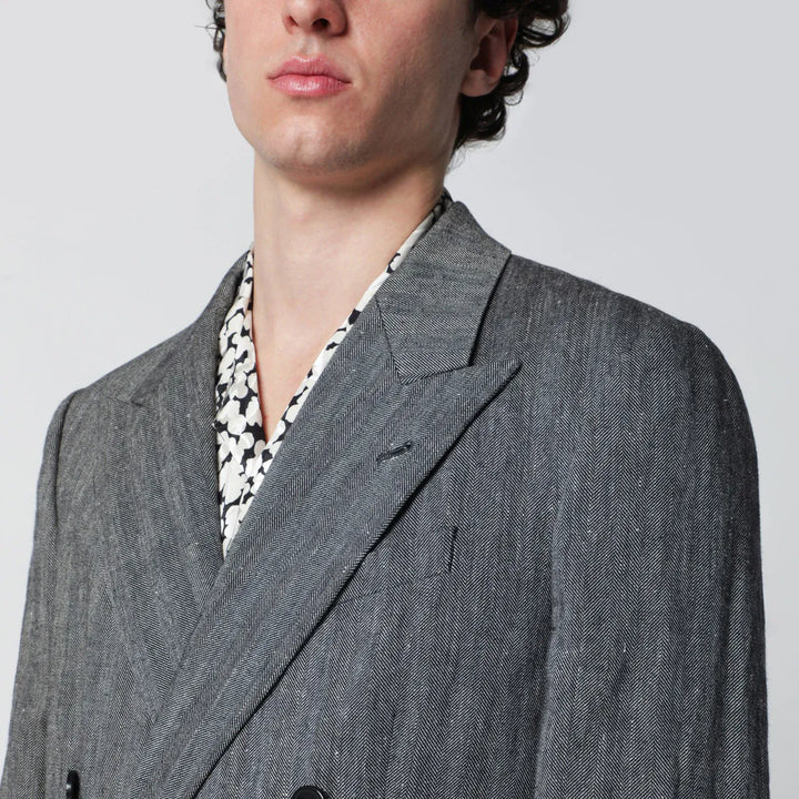 Dries Van Noten - Black herringbone double-breasted jacket Brand Coats &amp; Jackets 50 IT