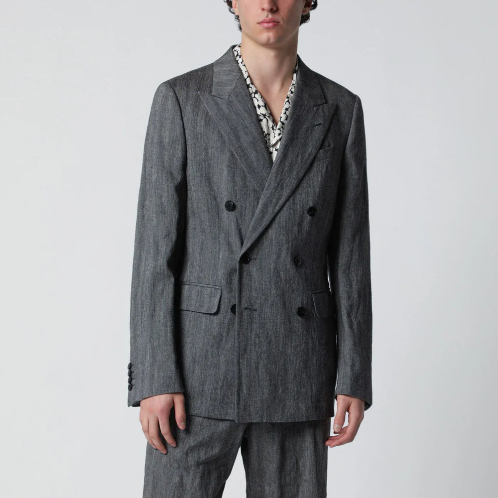 Dries Van Noten - Black herringbone double-breasted jacket Brand Coats & Jackets 50 IT