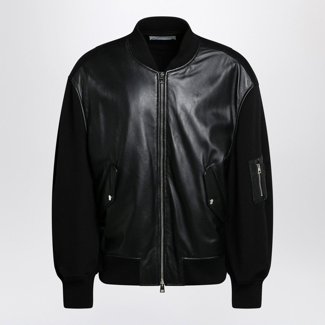 Coats &amp; Jackets XL Givenchy - Black leather bomber jacket with wool sleeves Brand