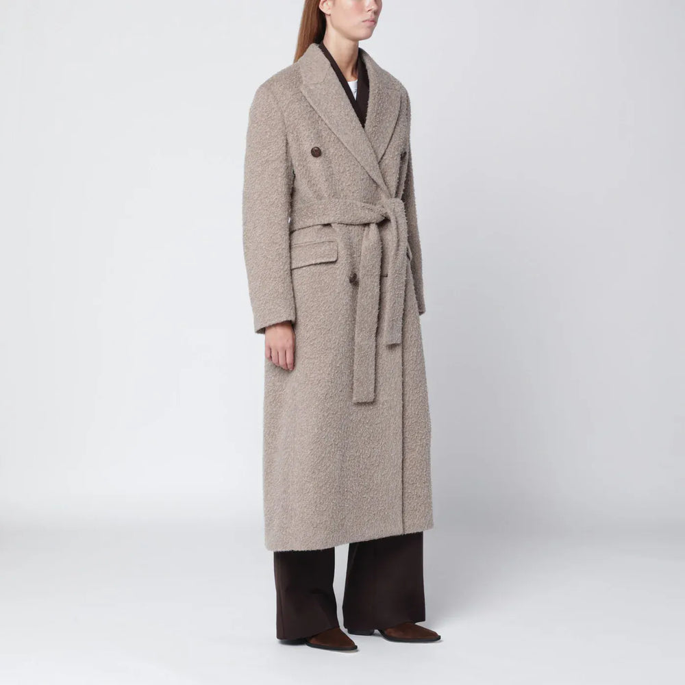 Golden Goose - Greige wool-blend belted coat Brand Coats & Jackets 42  IT