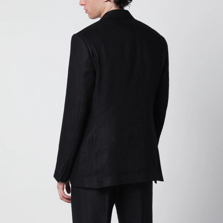 Lardini - Single-Breasted Black Linen Jacket Brand Coats &amp; Jackets