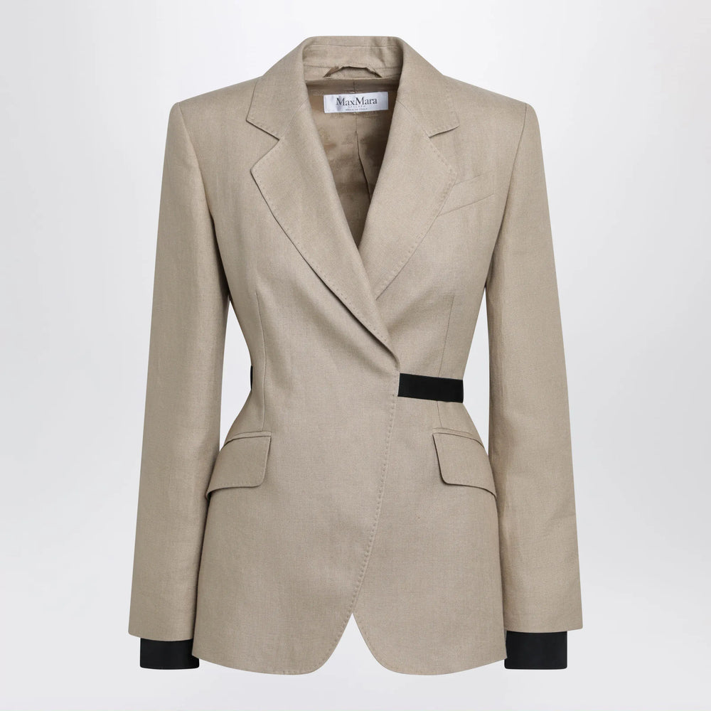 Max Mara - Double-breasted pure linen blazer in camel Brand Coats & Jackets 40  IT