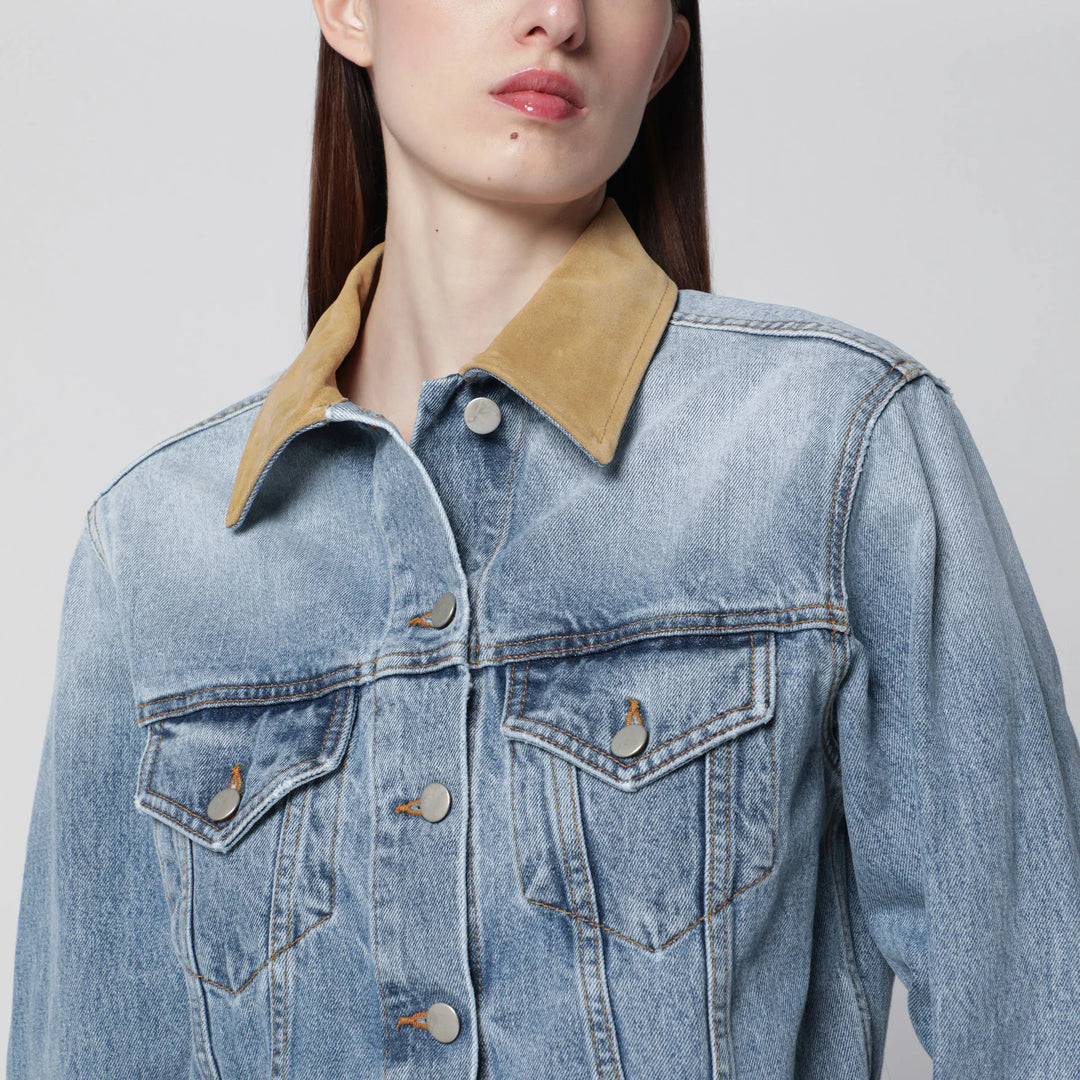 Róhe - Blue denim jacket with suede collar Brand Coats &amp; Jackets