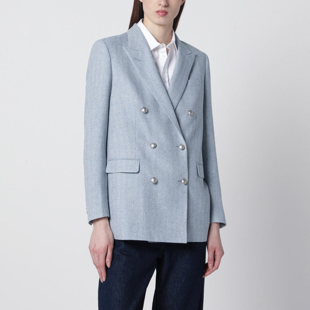 Coats & Jackets Tagliatore - Light blue double-breasted cotton-blend jacket Brand
