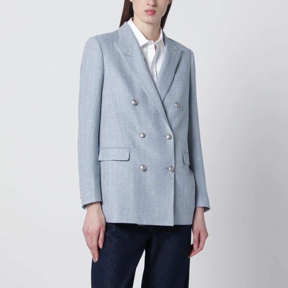 Tagliatore - Light blue double-breasted cotton-blend jacket Brand Coats & Jackets 44  IT