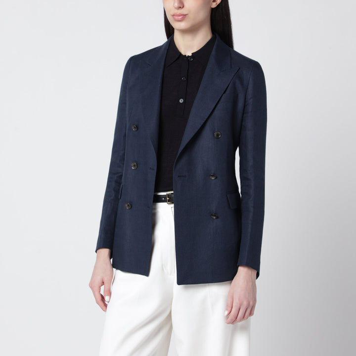 Coats &amp; Jackets Tagliatore - Navy blue double-breasted linen jacket Brand