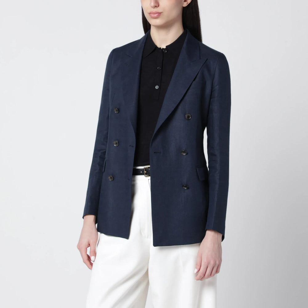 Tagliatore - Navy blue double-breasted linen jacket Brand Coats & Jackets 46  IT