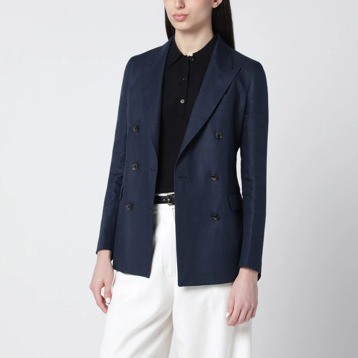 Tagliatore - Navy blue double-breasted linen jacket Brand Coats &amp; Jackets 46  IT
