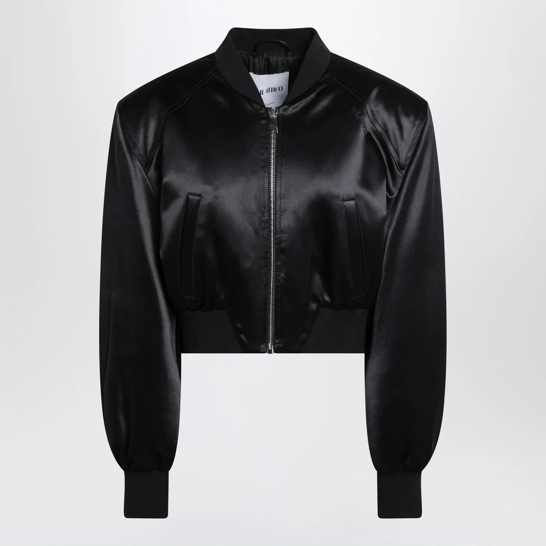 The Attico - Black shiny cropped bomber Brand Coats &amp; Jackets 40  IT