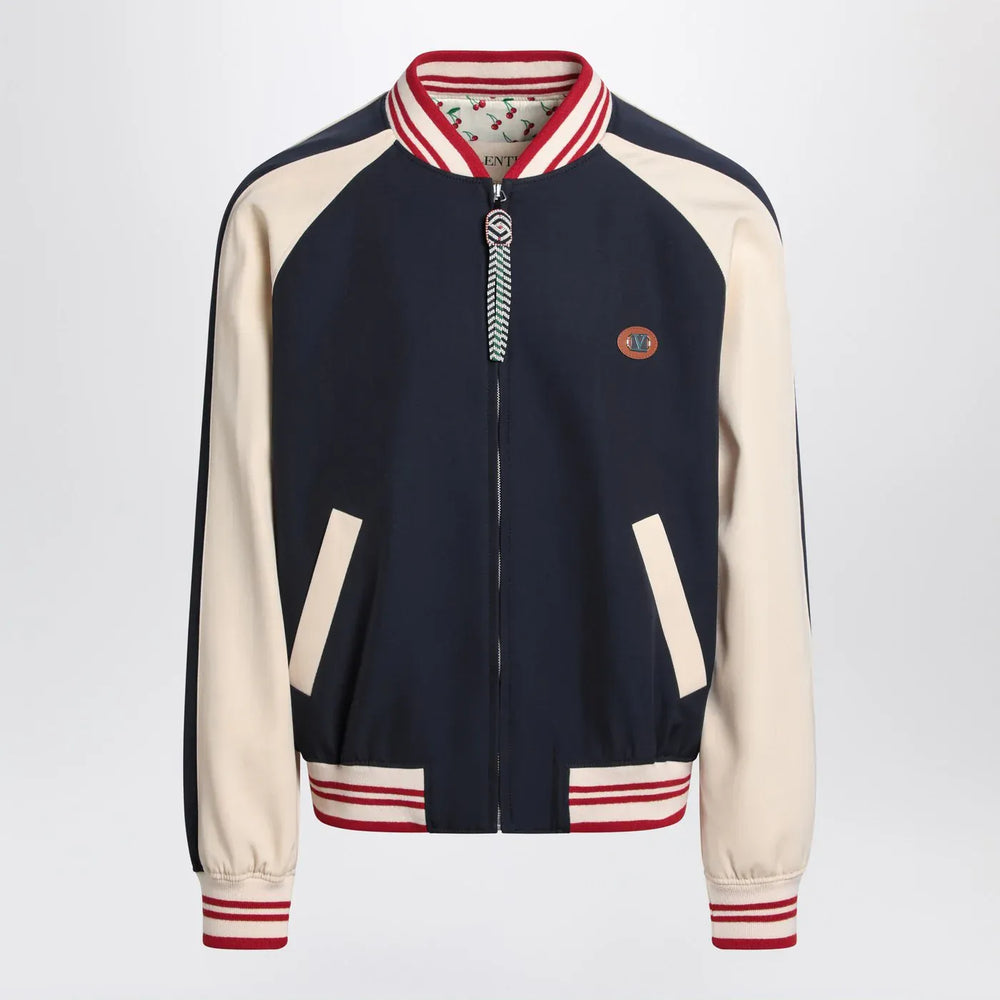 Valentino - Blue/cream bomber with mixed wool VLogo Brand Coats & Jackets 50 IT