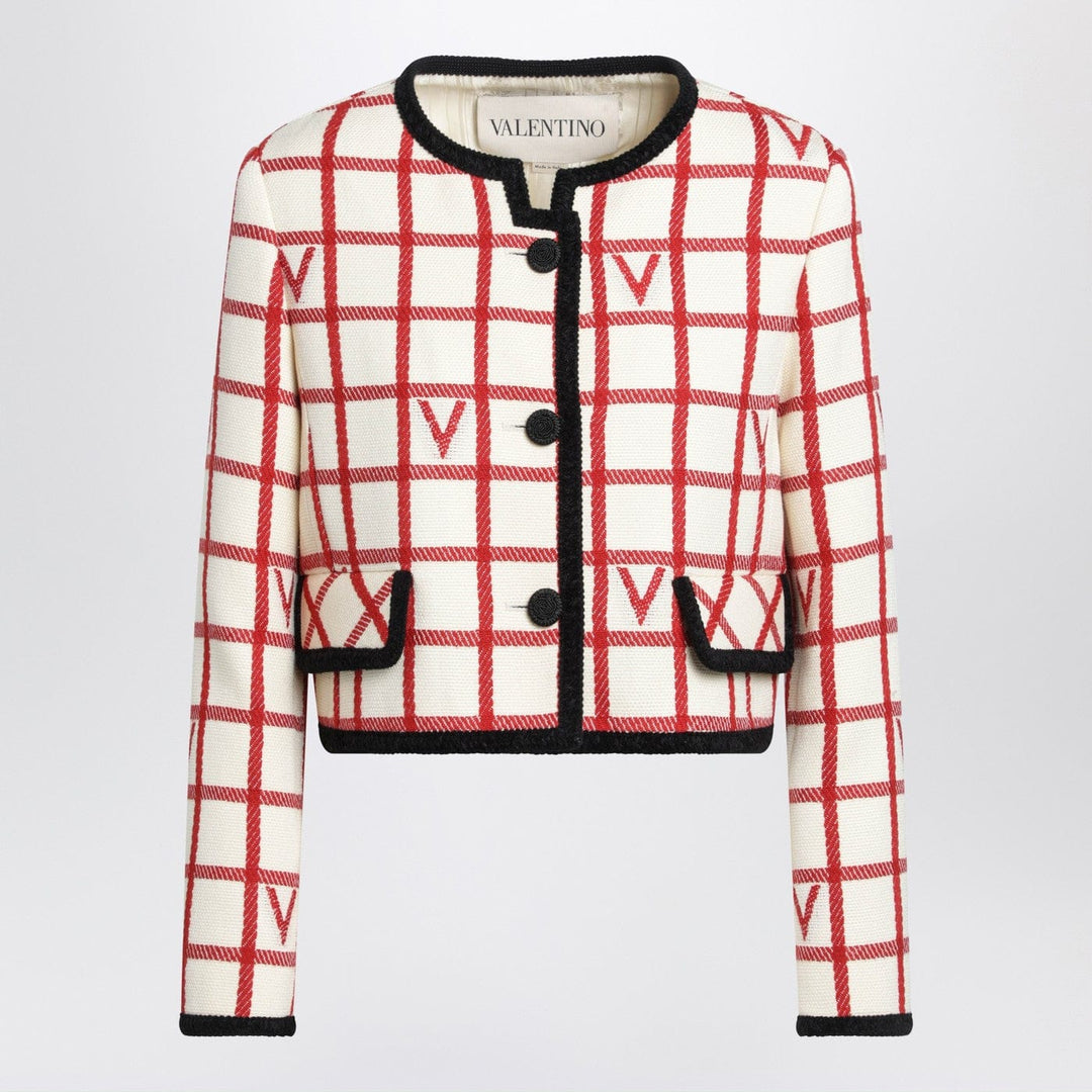 Coats & Jackets 42  IT Valentino - Ivory jacket with Check Vlogo pattern Brand