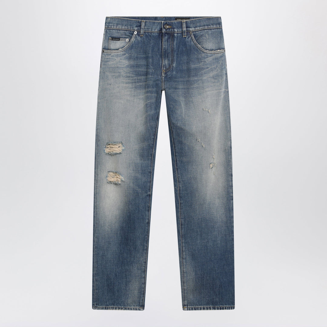 Dolce&amp;Gabbana - Blue Washed-Effect Jeans with Logo Plaque Brand 46 IT