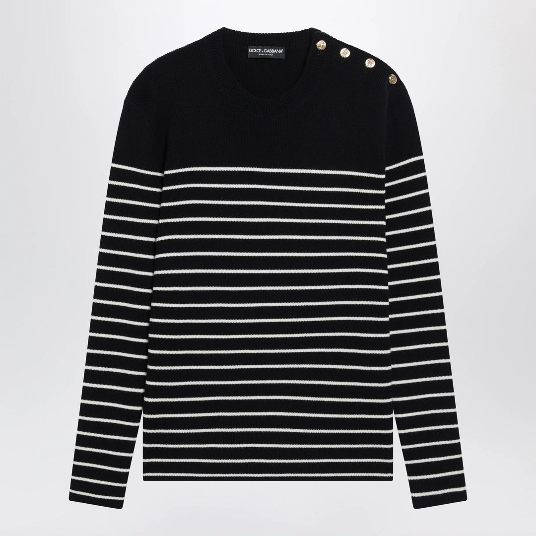 Dolce&amp;Gabbana - Blue/White Striped Wool Sweater with Buttons Brand 48 IT