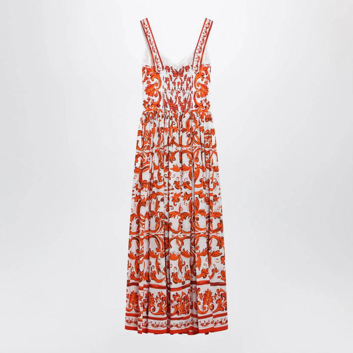 Dolce&amp;Gabbana - Maiolica-print poplin maxi dress in orange cotton Brand
