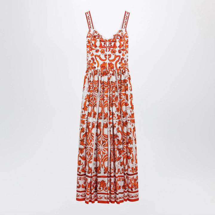 Dolce&amp;Gabbana - Maiolica-print poplin maxi dress in orange cotton Brand 40  IT