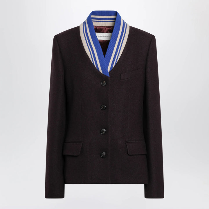Dries Van Noten - Aubergine jacket with striped shawl collar Brand 34  FR