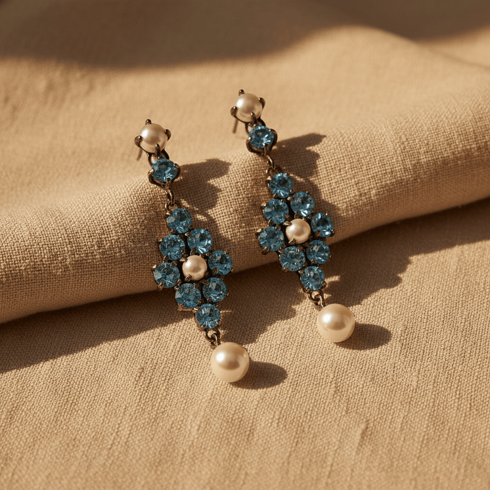 Giora Pendant Earrings With Pearl & Swarovski Crystal Turquoise Brand Earrings