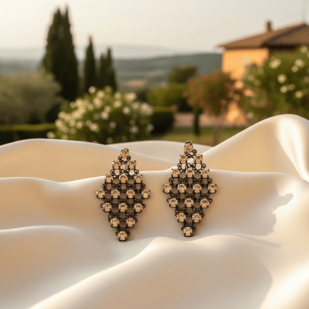 Giora' Rhombus Earrings With Swarovski Crystals Amber Brand Earrings
