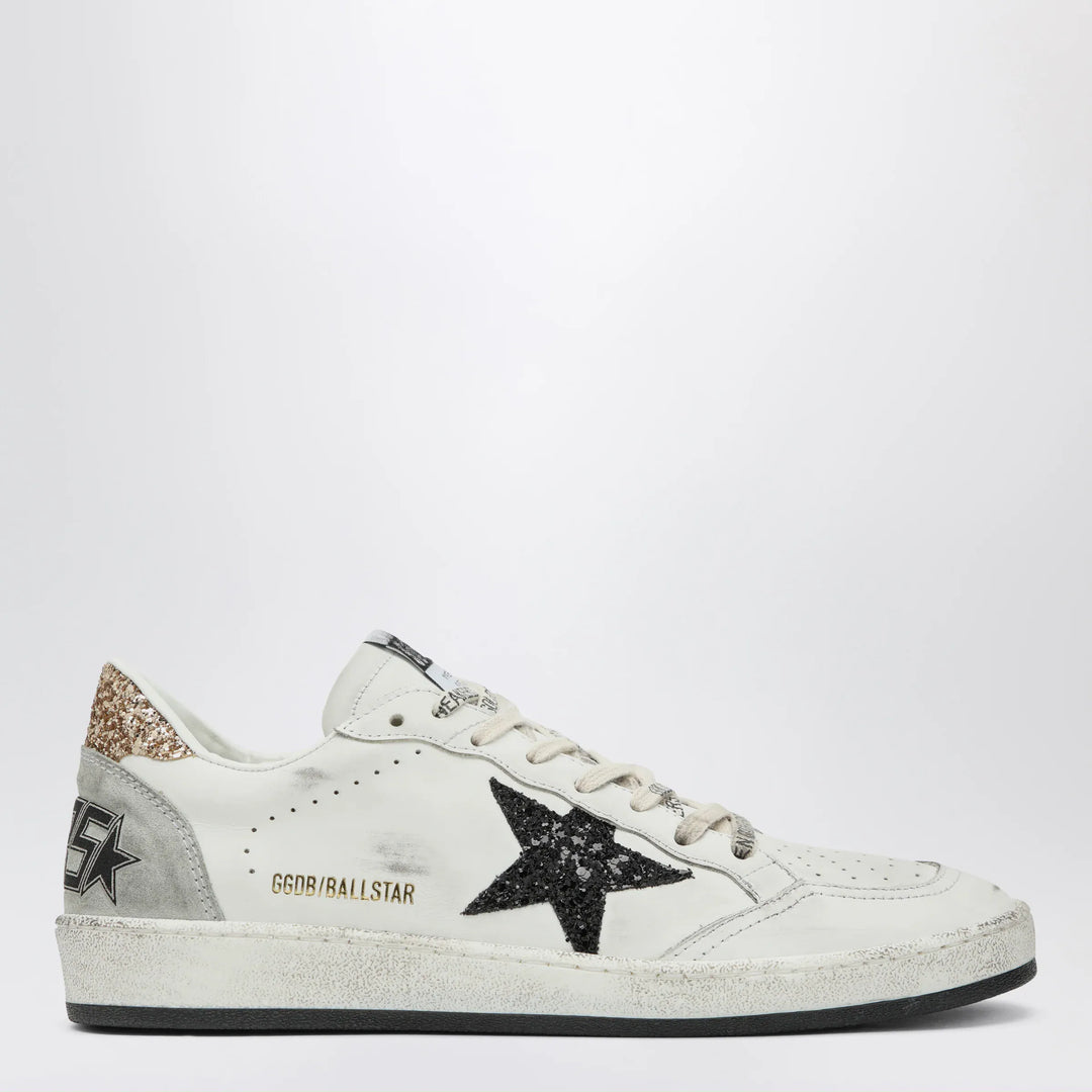 Golden Goose - White and black Ball Star sneakers with gold glitter Brand 36 IT