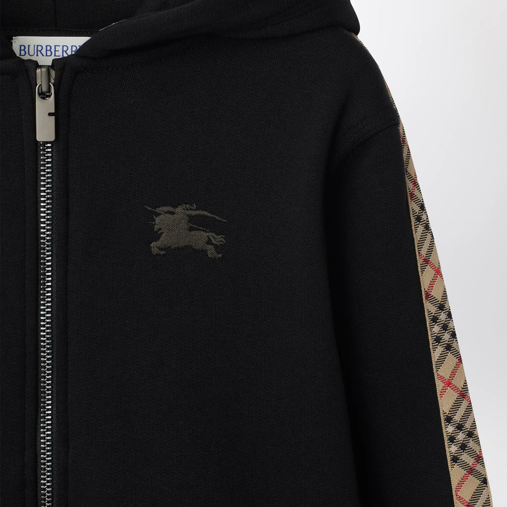 Burberry - Black sweatshirt with Check motif detail Brand Hoodie