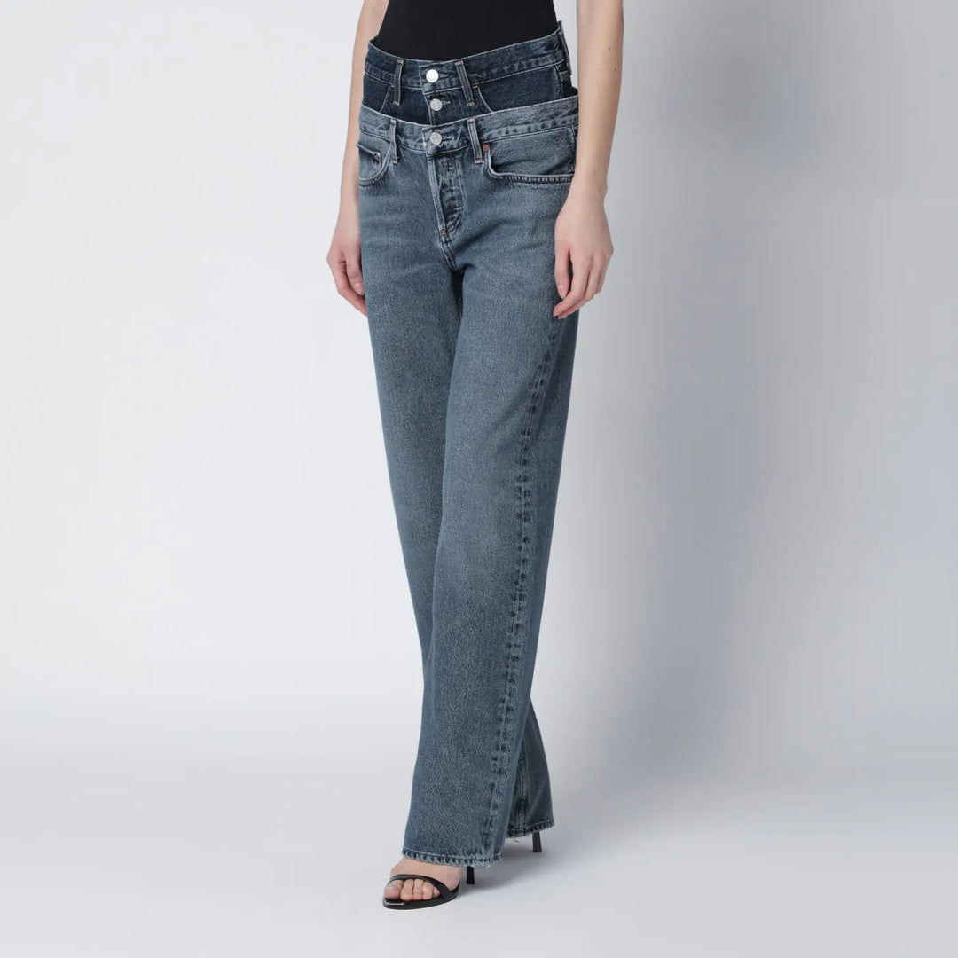 AGOLDE - Elson jeans with double waistband in dark/light indigo Brand Jeans