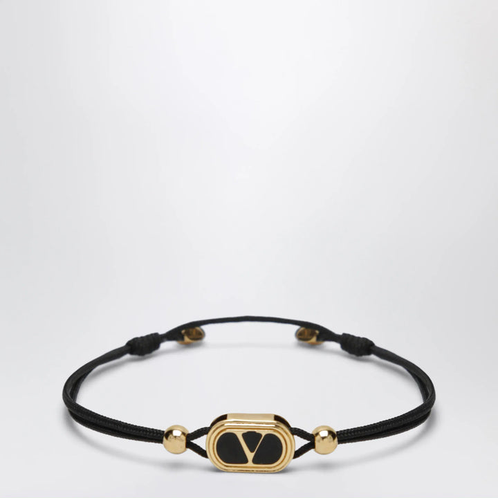 Valentino Garavani - Black cord bracelet with enamelled gold V logo Brand Jewelry U