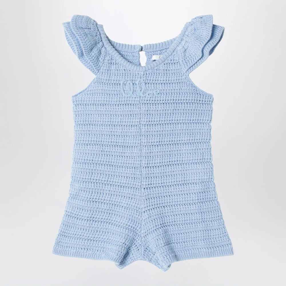 Chloé - Light blue openwork romper with logo embroidery Brand Jumpsuits & Rompers 9