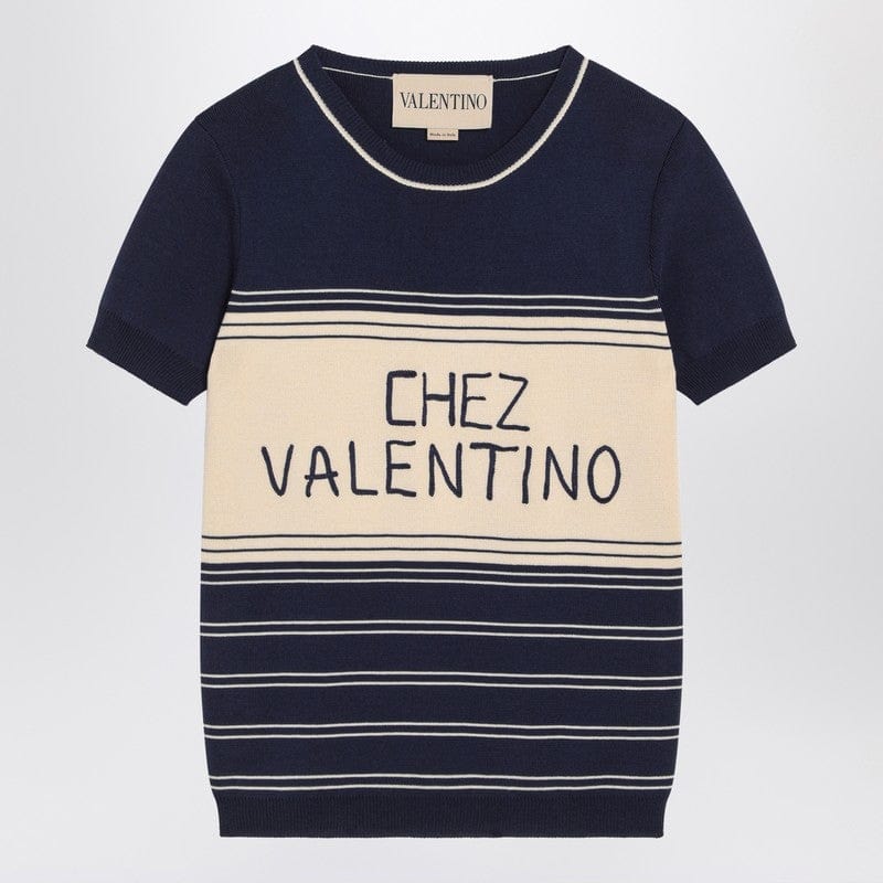 Valentino Knitwear Blue ribbed top with Chez Valentino embroidery Blue ribbed top with Chez Valentino embroidery Brand