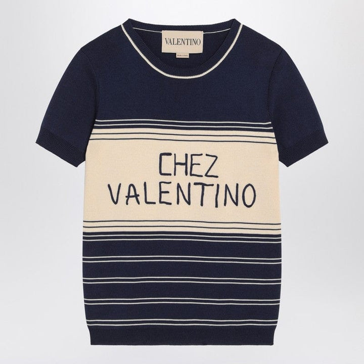 Valentino Knitwear Blue ribbed top with Chez Valentino embroidery Blue ribbed top with Chez Valentino embroidery Brand