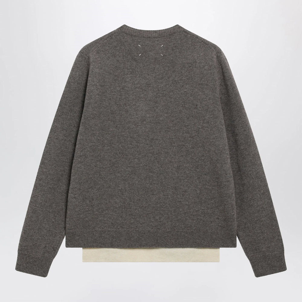 Maison Margiela - Crewneck lambswool sweater in mud and ecru Brand