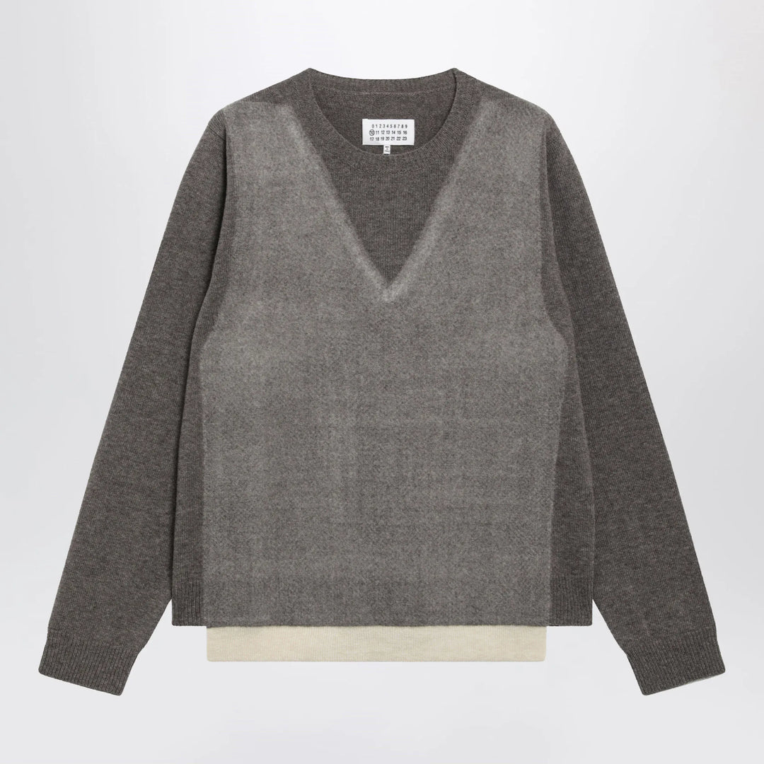 Maison Margiela - Crewneck lambswool sweater in mud and ecru Brand S